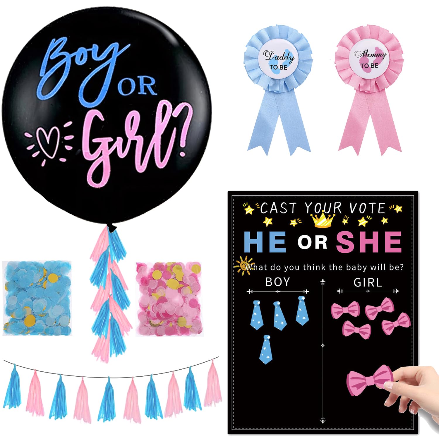 Kit Baby Gender Reveal Deluxe : Fléchettes, Ballons + Poster De Vote Inclus - Neuf, Marbre Bleu, Pour Annoncer Le Sexe De Bébé En Fête !