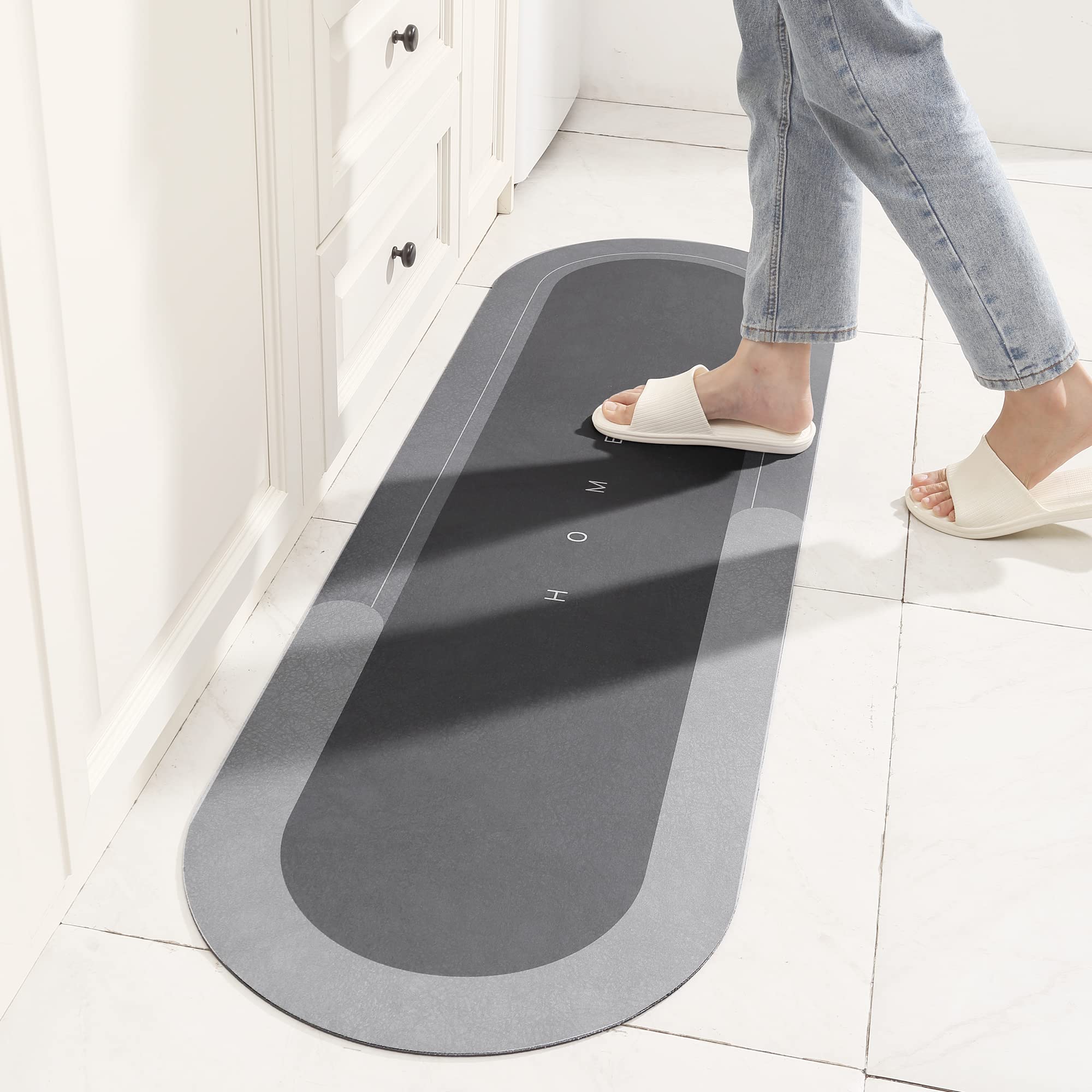 TOKLYUIE Super Absorbent Bath Mat Non Slip Anti Mould Quick-Drying Bathroom Mat Simple Kitchen Door Mat Machine Washable Large Living Room Carpet(45 x 150 cm, Oval Light Gray) — image 1