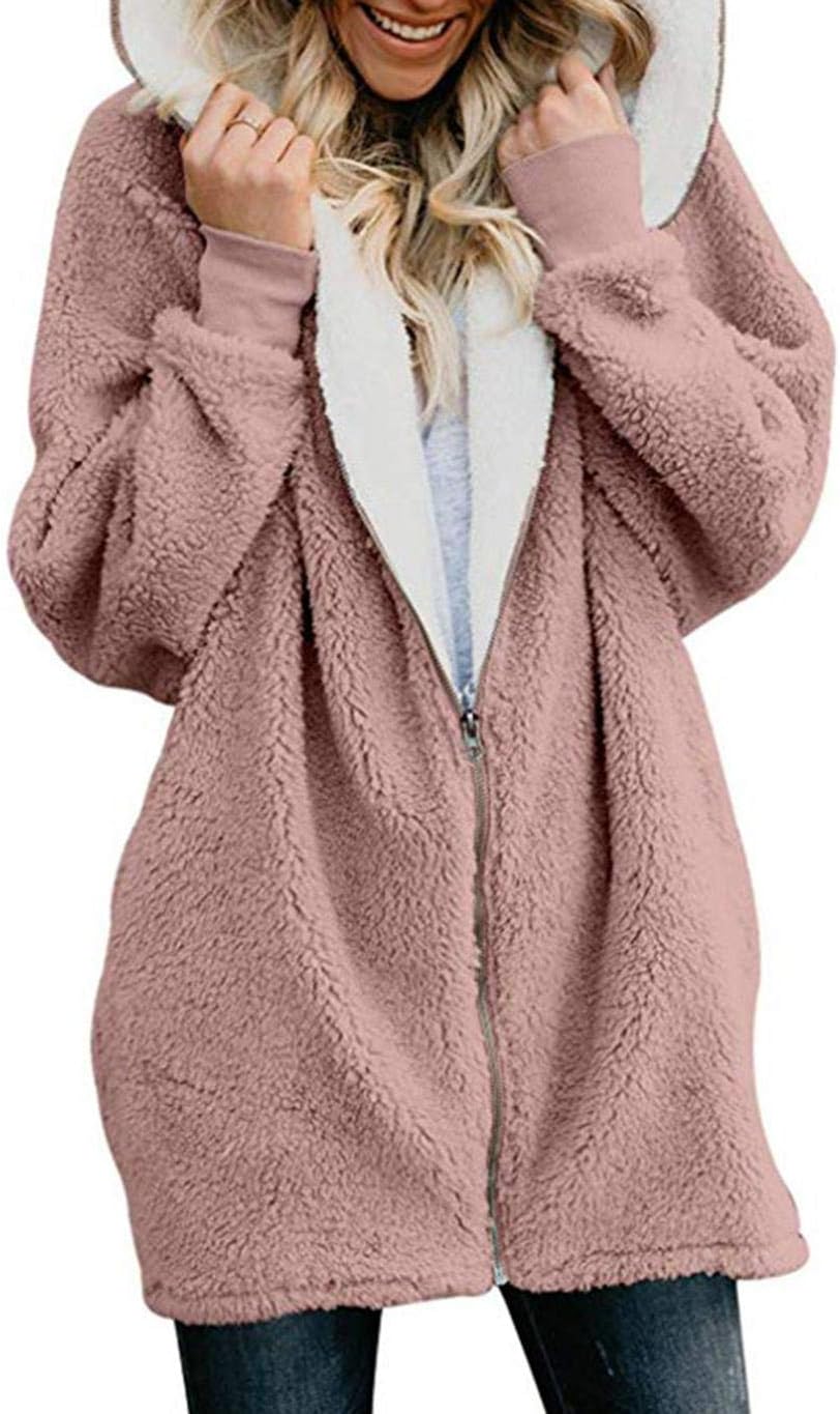Cidere Women Oversized Fluffy Coat Fuzzy Cardigan Outwear Fleece Jacket Sweatshirt Hooded