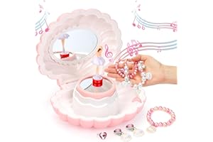 Hebaogugu Music Box with Jewellery Set, Ballerina Jewelry Box for Girls, Daughters, Nieces, Ocean-Inspired Shell Jewellery Box with Mirror for Birthday, Christmas, Children's Day Gifts without Light