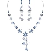 Crysdue Flower Jewelry Set for Women Bridal Bridesmaid, Sparkling Marquise Rhinestone Crystal Cluster Y-Necklace Drop Snowflake Dangle Earrings Set for Wedding Prom Party Cocktail