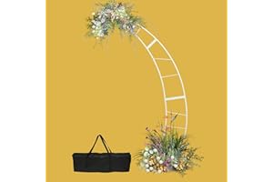 FAB BASED Moon Wedding Arch,6.7ft Half Moon Backdrop Stand with Carry Bag for Wedding Birthday Party Anniversary Decor(White)
