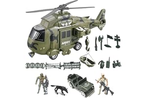 IYEAM Military Helicopter Set with Light and Sound Sirens, Army Toys for Boys, Rescue Vehicles for Kids Aged 3 and Up
