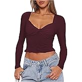 SOLY HUX Women's Twist Front Tee Crop Tops Sweetheart Neck Long Sleeve Y2k Going Out T Shirt