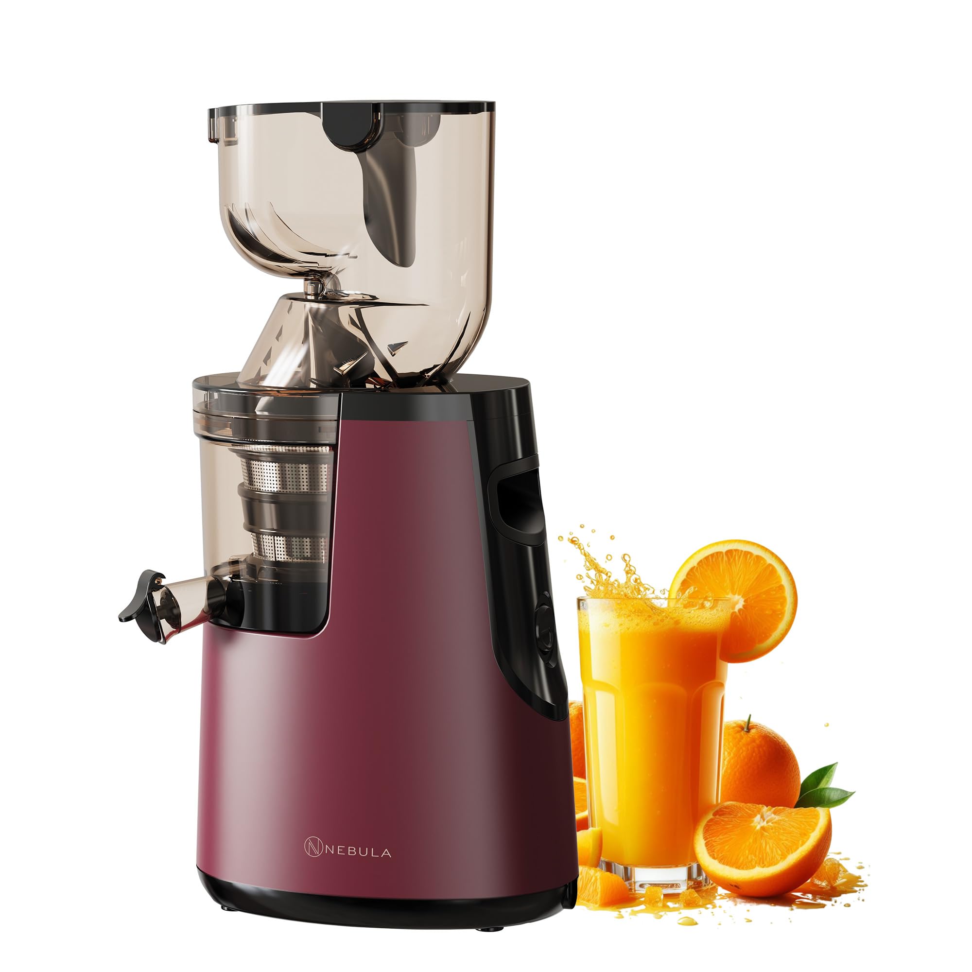 Nebula Grande 150W Electric Cold Press Slow Juicer Deep Red, 80mm Self-Feeding Chute for Whole Fruits, Masticating Juicers for Whole Fruit & Vegetable, Cold Press Juicer Machines
