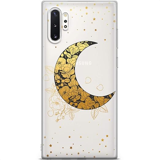 Amazon Com Mertak Clear Phone Case Compatible With Samsung Galaxy Note 20 Ultra S21 5g S20 S10 Crescent Moon Blossom Flowers Cover Gold Floral Celestial Silicone Slim Tpu Flexible Lightweight Protective