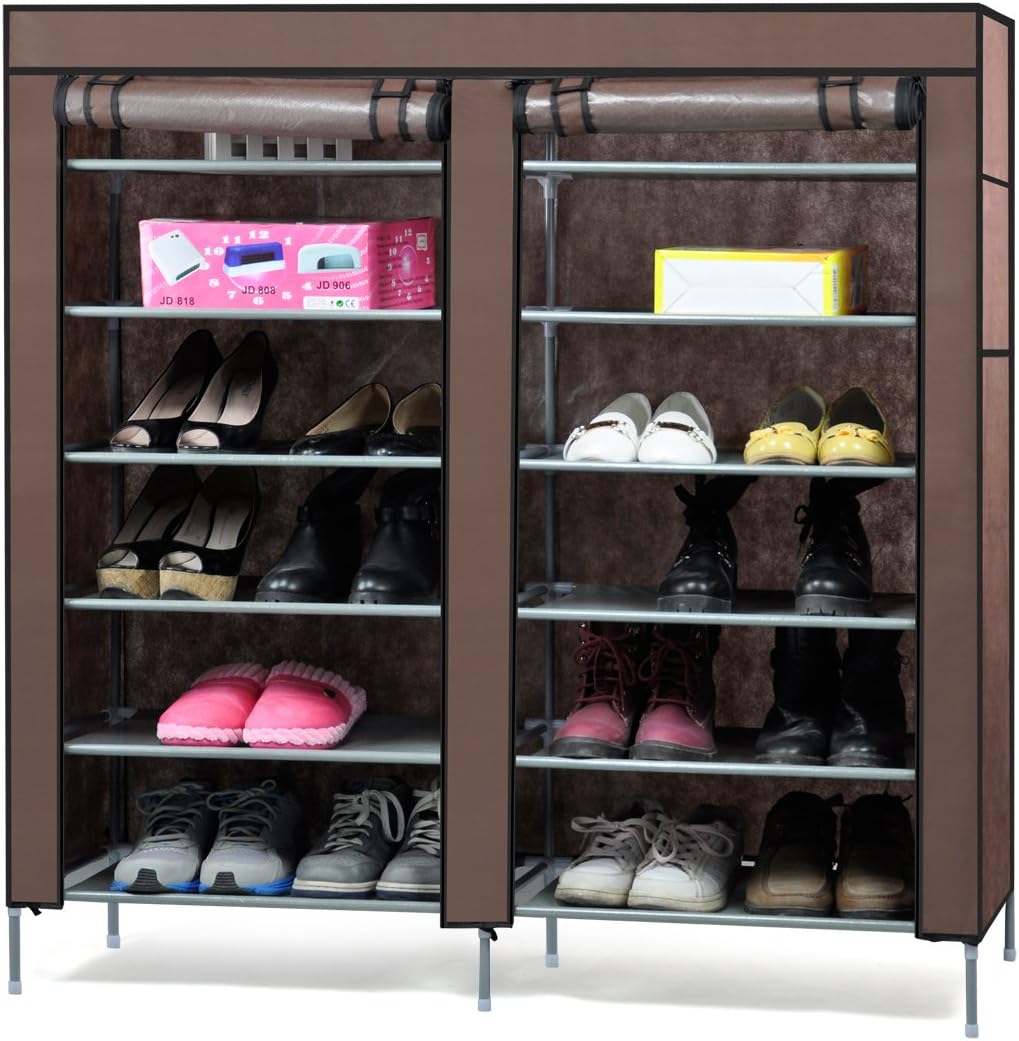 Easyfahion Shoe Cabinet Storage Organizer & Wardrobe Clothes Rail Storage Cupboard Shelves (Double Shoe Cabinet+Coffee)
