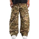 Kodaruber Men Camo Cargo Pants Baggy Wide Leg Hip Hop Skater Pants Loose Fit Trousers with Pockets
