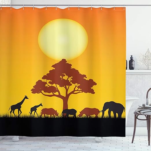 Amazon Com Ambesonne Safari Shower Curtain Silhouette Of
