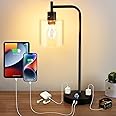 Upgraded Table Lamp, Fully Stepless Dimmable Desk Lamp with 2 USB Charging Ports and 2 AC Power Outlets, Modern Bedside Lamp with Glass Shade for Bedroom, Living Room, Office (Bulb Included)