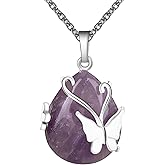 Bivei Crystal Butterfly Necklaces for Women, Rose Quartz Wire Wrap Gemstone Chakra Pendant Gifts Jewelry for Women Men