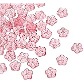 Patikil Glass Flower Beads - 100 Pack Transparent Floral Beads for DIY Jewelry Making, Pink