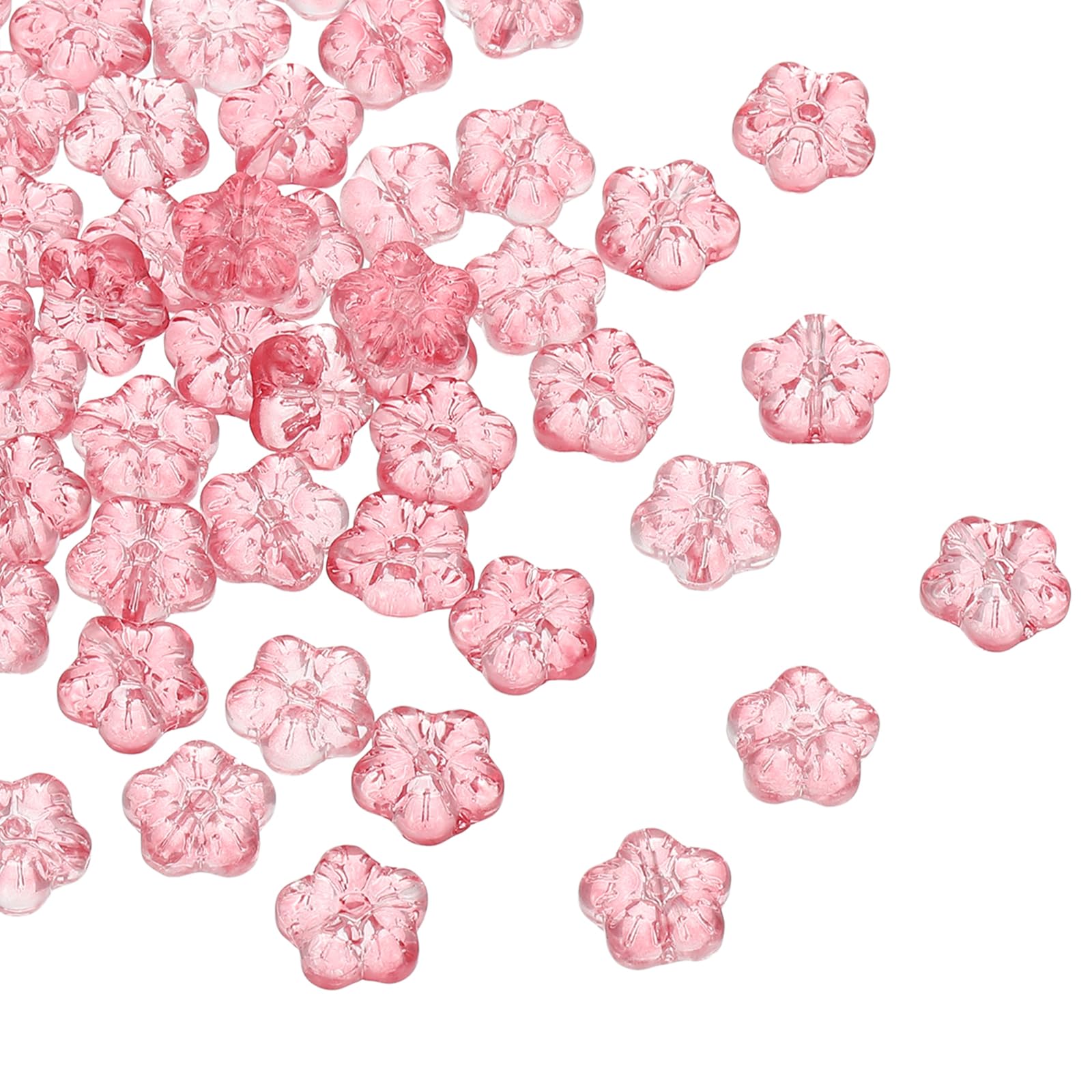 PATIKIL Random Glass Flower Beads, 50Pack Transparent Floral Beads Hibiscus Beads for DIY Jewelry Making Bracelets Bulk, Pink — image 1