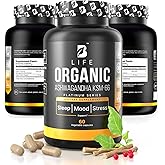 Organic Ashwagandha KSM-66 1000 mg Supplement | Adaptogen for Cortisol Support & Stress Relief | Mood, Calm & Sleep Aid for Men & Women | Ashwagandha ritual vitamins for women | 60 Vegan Caps