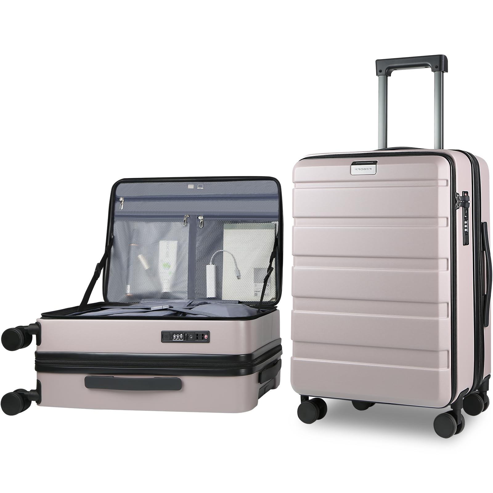 Photo 1 of ****BLACK**** KROSER Carry On Luggage with Spinner Wheels & Built-in TSA Lock, Expandable Top Loading Hard Shell Suitcase Large Capacity Durable Rolling Luggage with USB Port, Carry-On 20-Inch