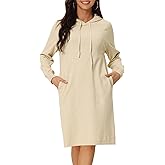 Seta T Women's Hoodie Dress Long Sleeve Ribbed Knit Sweatshirts Dresses with Pocket Fall Winter Outfits