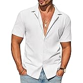 Runcati Mens Button Down Cotton Shirt Short Sleeve Casual Linen Untucked Shirts Summer Beach Vacation Tops