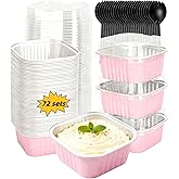 5oz Pink Mini Cake Pans with Lids and Spoons, 72 Sets Aluminum Foil Loaf Pans, Disposable Square Mini Cake Tins for Cupcakes, Cheesecake, Brownies, Parties, Baking, and Catering