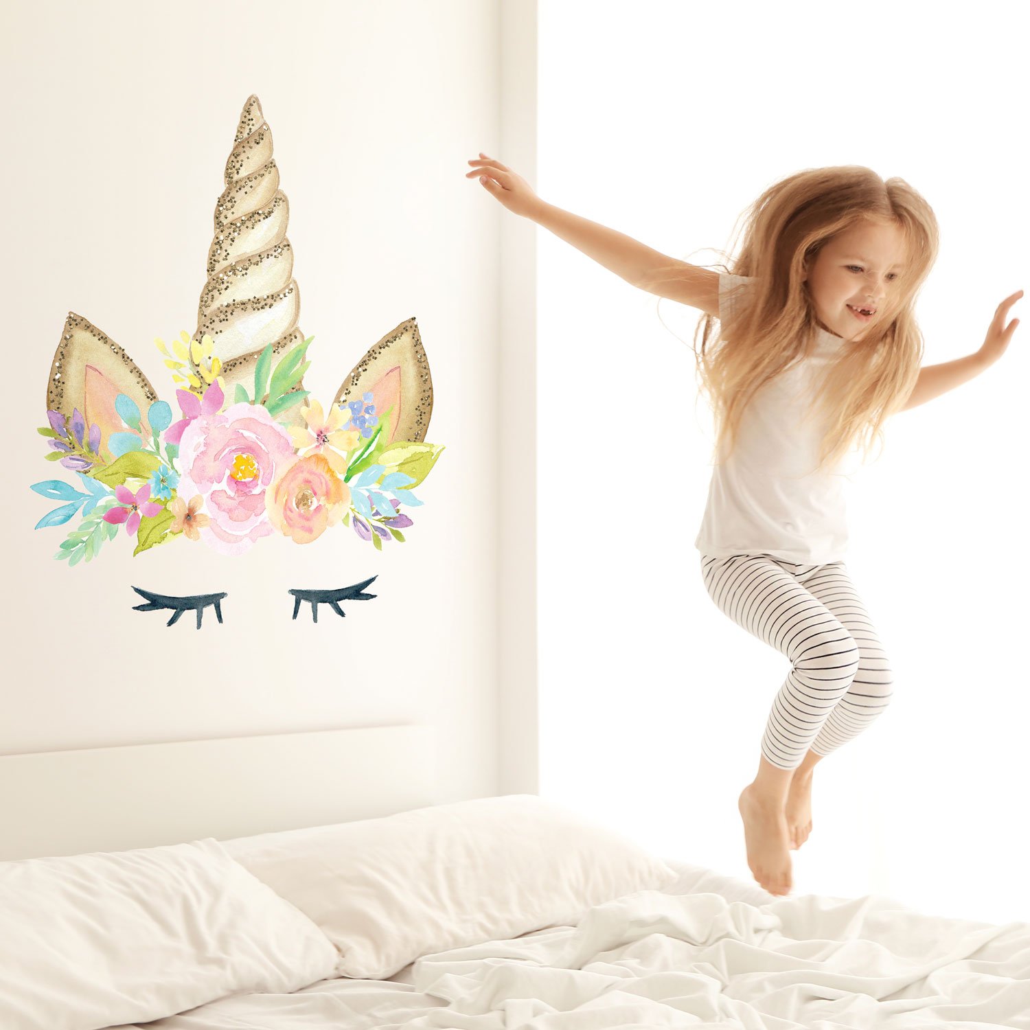 Stickerscape Unicorn horn wall sticker (Printed glitter effect - Large size) | Perfect for creating a unicorn themed room | Unicorn wall stickers | Easy to Apply, Cleanly Removable