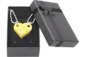 Brick Heart Lego Necklace with Swarovski Crystal, 2 Bricks and 2 Silver Ball Beads Necklaces with Stylish Black Box - Friendship & Romantic Present for Him or Her, BFF and Couples - By TANTANBRICKS4U