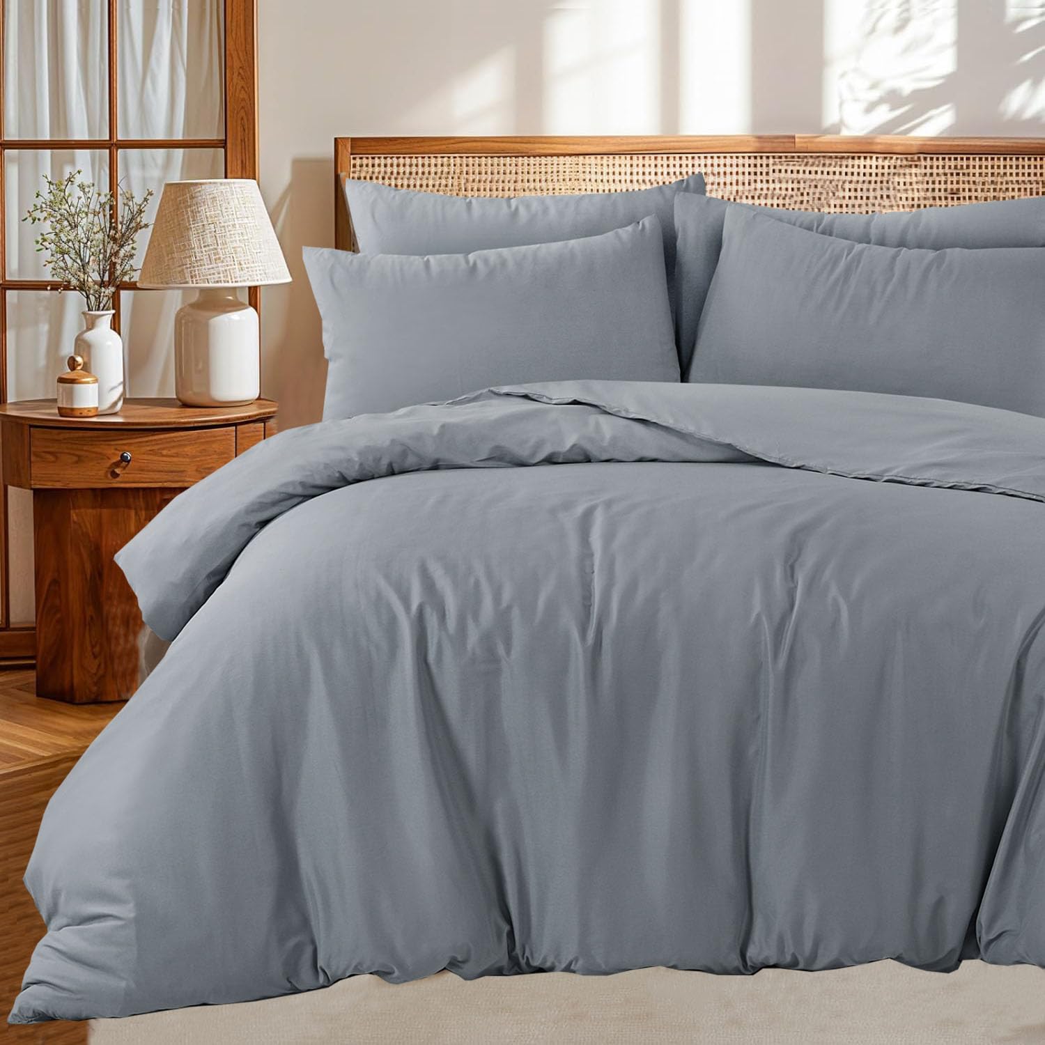 Linen Home Single Duvet Cover Set Grey - Soft & Breathable Microfibre Quilt Cover with 1 Pillowcase, Easy Care Wrinkle Free Bedding Set of 2 Pcs (Single, Grey)