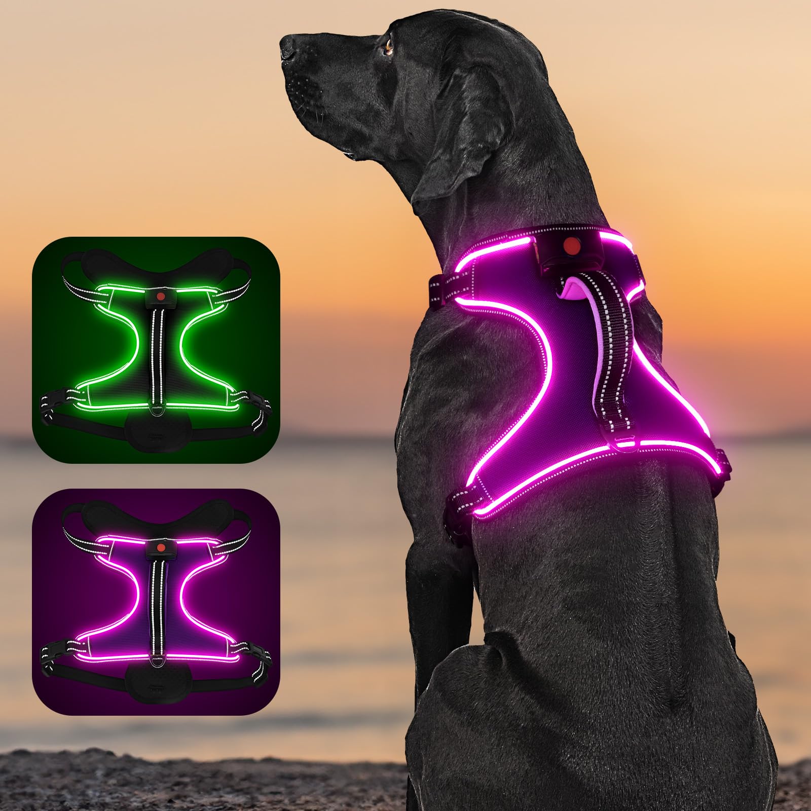 YIAZIM Light Up Dog Harness No Pull LED Dog Harness with Handle Rechargeable Reflective Dog Harness Comfortable 4 Point Adjustable Lighted Dog Vest Harness for Small Medium Large X-Large Dogs — image 1