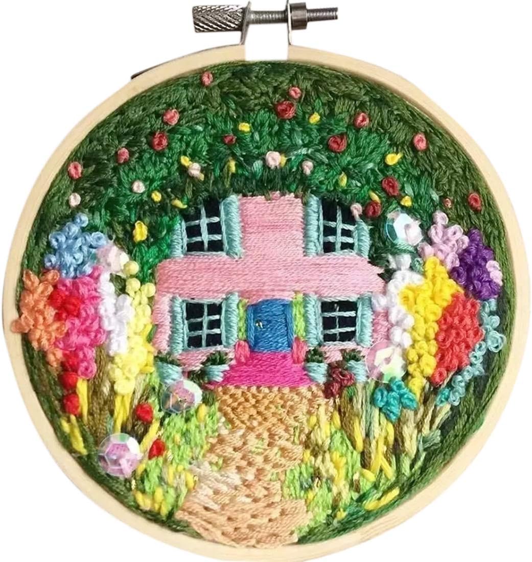 PARIO Cross Stitch Kit with Pattern Template Embroidery Hoop Handcraft Knitting Kit Yarn Set for Kids, Adults, Beginners, Starter