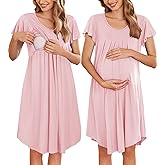 Ekouaer Nursing Nightgown Labor and Delivery Gown Hospital Breastfeeding Dress for Women Short Sleeve Maternity Sleepwear