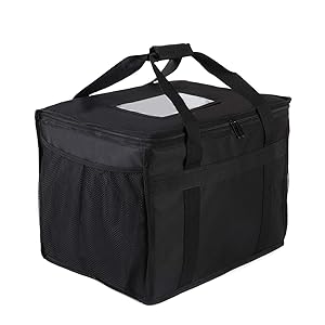 Insulated Pizza Carrier Bag for Food delivery -Foldable Heavy Duty Food Warmer Grocery Bag for Camping Catering Restaurants with Mesh Pockets