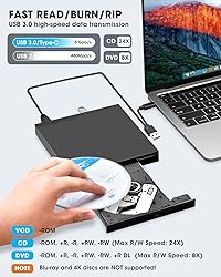 ROOFULL External CD DVD Drive USB 3.0 & USB-C CD