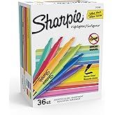 Sharpie Pocket Highlighters, Narrow Chisel Tip, 12 Assorted Fashion Colors, 36 Count - For Studying, Note-Taking, School, College, Office, Student & Teacher Supplies