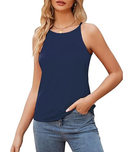 Degkim High Neck Tank Top for Women Camisole Trendy Sleeveless