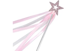 Lovelyshop Pink Crystal Metal Star Fairy Wand with Ribbon for Girls Halloween Decorations