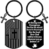 Christian Gifts Jesus Keychain Men - A Stainless Steel Bible Verses Keyring with Gift Box Be Strong And Courageous Do Not Be Afraid For the Lord Your God Inspirational Bible Verses Men Boys Gift
