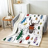 Feelyou Kids Bug Plush Throw Blanket Flying s Pattern Fleece Blanket for Couch Sofa Colorful Beetle Decor Sherpa Blanket Nature Animal Fuzzy Blanket Throw 50"x60"