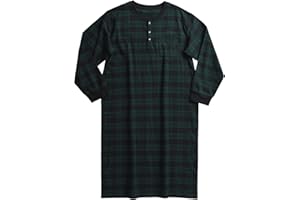 Esenchel Men's Cotton Flannel Henley Nightshirt Long Sleeve Nightgown