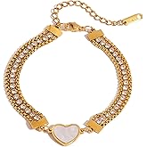 MURNA KARE Dainty Gold Bracelets for Women - Gold Heart Charm/Paperclip CZ Link Bracelet, Simple Chain Jewelry | Minimalist Statement Jewelry Gifts