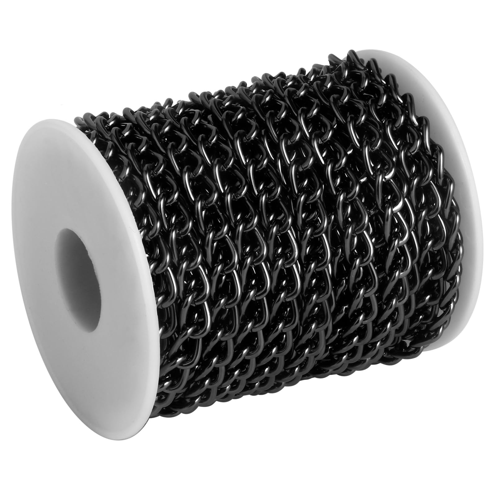 View 1 of [33ft] Gunmetal Chain for Jewelry Making, 7mm Wide Black Aluminum Curb Link Chain Roll Bulk for DIY Jewelry Making Craft