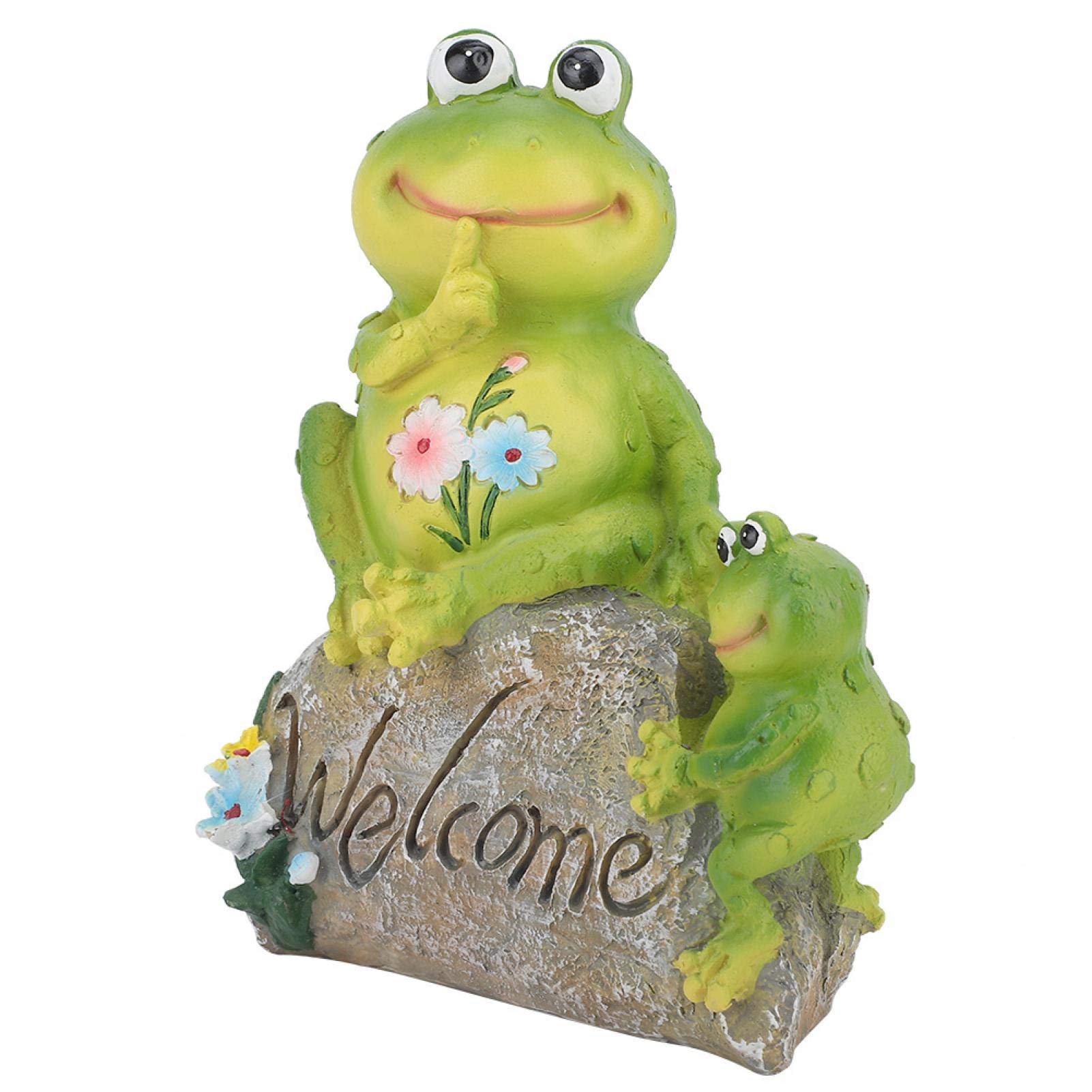 Haofy Resin Frog Decoration Ornament Frog Statue, Female and Little Frog Sitting on Stone, Outdoor Frog Figurine for Garden Lawn Pond DIY Decor