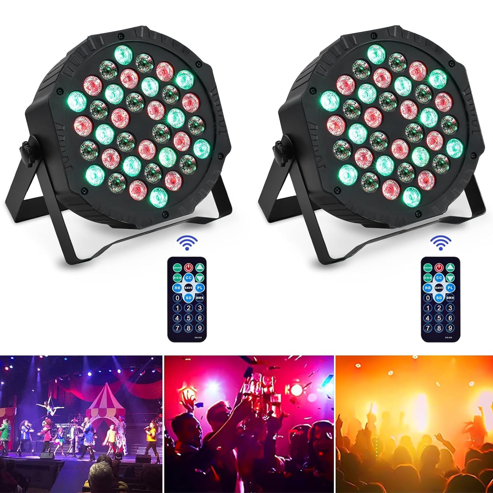 2PCS Stage Lights 36LED 72W Disco Light RGB DMX512 with Remote Control, Par Light 7 Modes Stage Lighting Effect DJ Lights for Party Bar Club Wedding Halloween Christmas