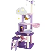 Cute Cat Tower 65 Inches, Unique Cat Tree Large Tall for Indoor Cats | Purple Pink Cloud Big Cat Tree, Cat Castle Mansion Condo, Large Cats Activity Trees, with Scratching Post Hammock Ball Toys