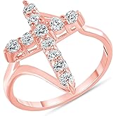 Elegant 10k Gold Diamond Statement Cross Ring