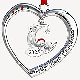 Baby's First Christmas Ornament 2025 My 1st Christmas Decorations 2025 Newborn Keepsake Gifts for Girl Boy Silver Heart with Hanging Bear Moon Star