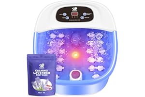 CANGO Foot Spa Bath Massager with Heat Bubbles and Vibration Massage and Jets, 16 OZ Calming Lavender Foot Soak Epsom Salt, Foot Soaker with Infrared Light, 22 Massage Rollers, Adjustable Temp - Blue
