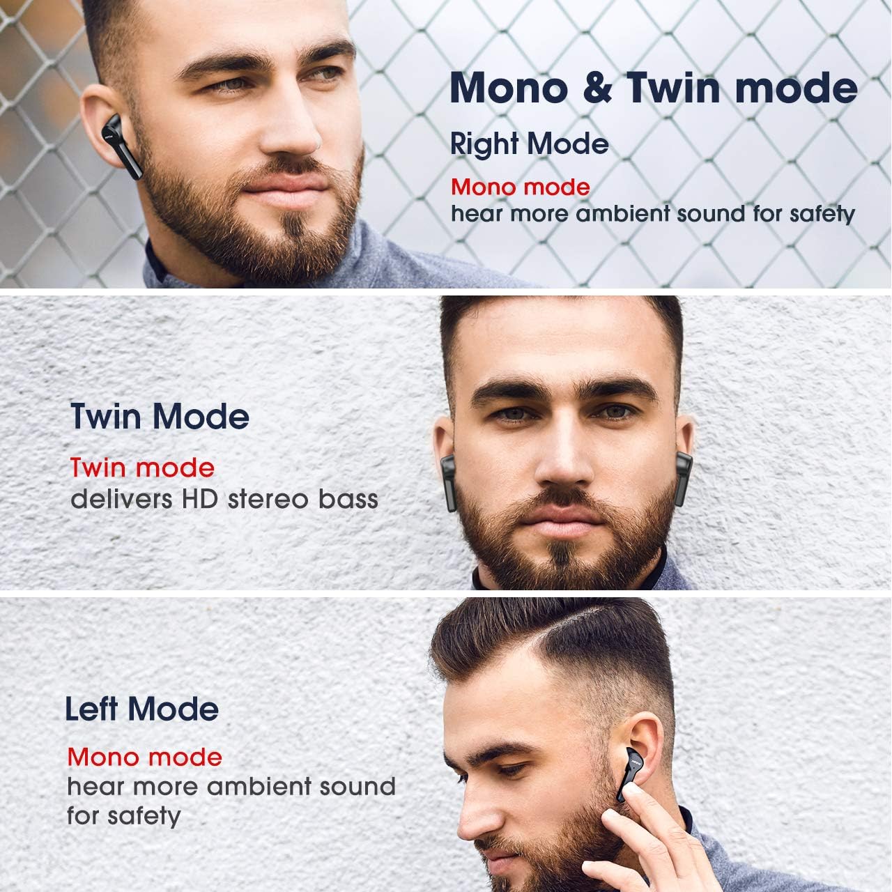 Wireless Earbuds,Mpow M9 4-mic Noise Cancelling CVC 8.0 True Wireless Bluetooth 5.0 Earphones in-Ear,Touch Control Stereo Bass Sport Headphones,40H Playing Time/USB-C/IPX8 Waterproof,Three modos,Black: Home Audio & Theater
