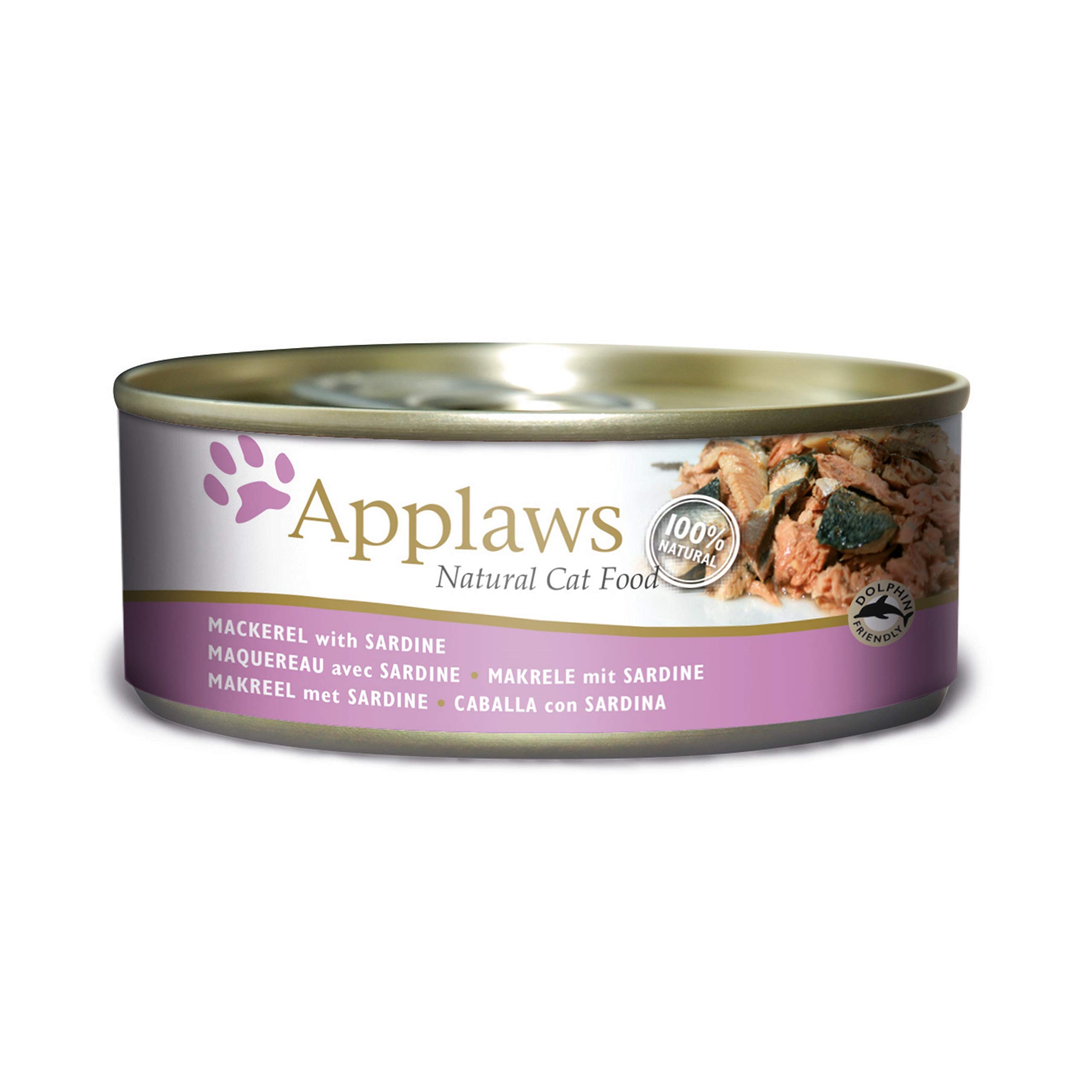 Applaws 100% Natural Wet Cat Food, Mackerel with Sardine In Broth Tin, 24 x 156 g