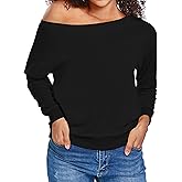 AM CLOTHES Sweatshirt for Women Off The Shoulder Tops Long Sleeve Sweatshirts Oversized Sweaters Shirts