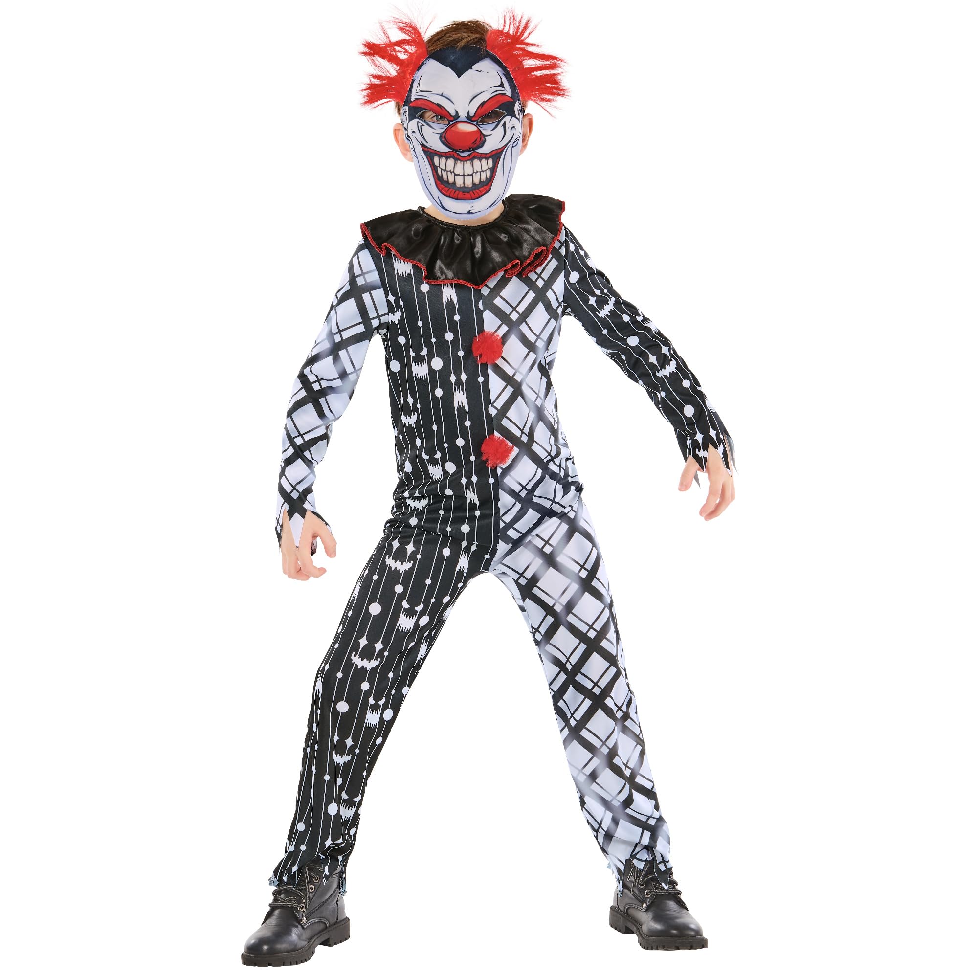 Rubies Official Monochrome Sinister Clown Suit, Kids Fancy Dress, Size Age 9-10 Years Halloween