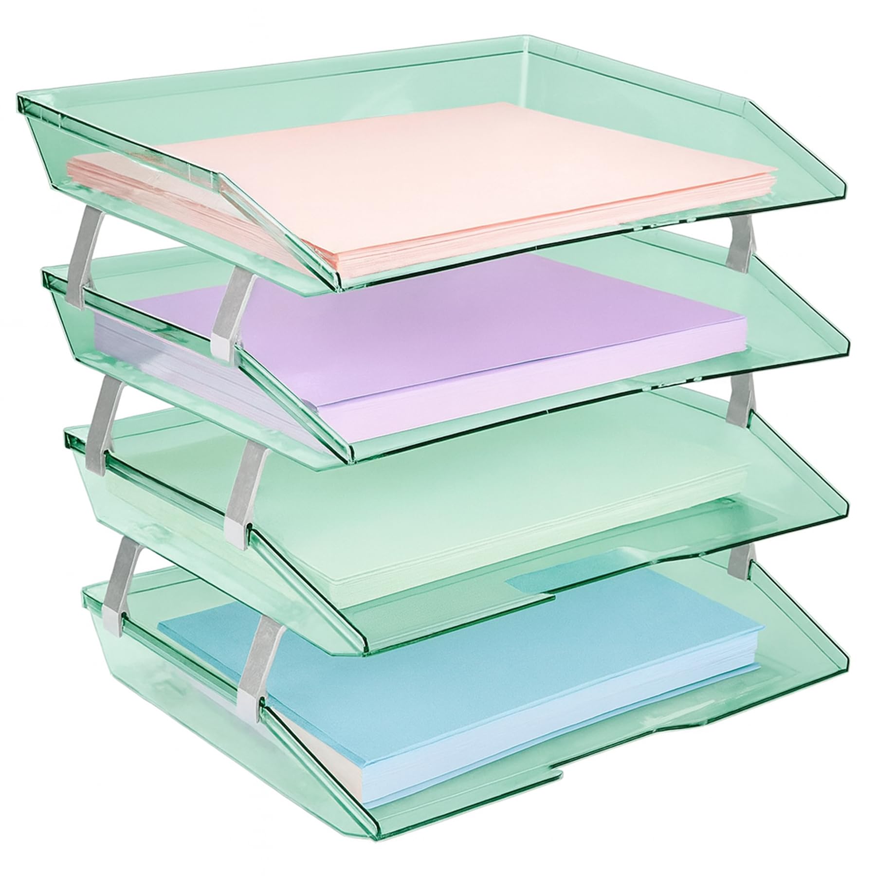 Acrimet Facility 4 Tier Letter Tray, Side Load, Letter Size/A4, Desktop File Organizer, Plastic (Clear Green Color)