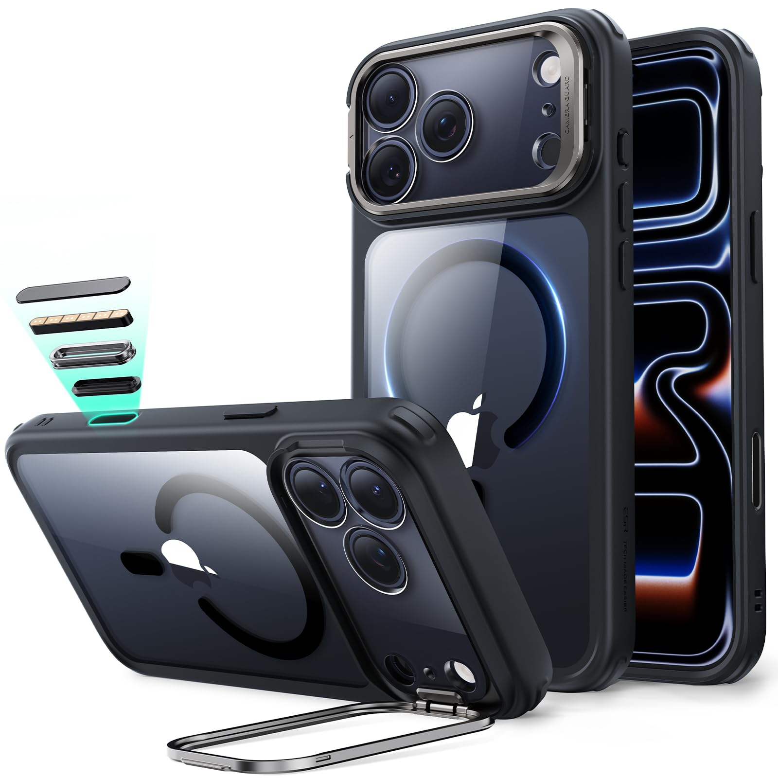 Photo 1 of ESR for iPhone 17 Pro Max Case with Stand, Camera Control Cover Compatible with MagSafe, Military-Grade Drop Protection Magnetic Phone Case, Scratch-Resistant Back Cover,Clear Black